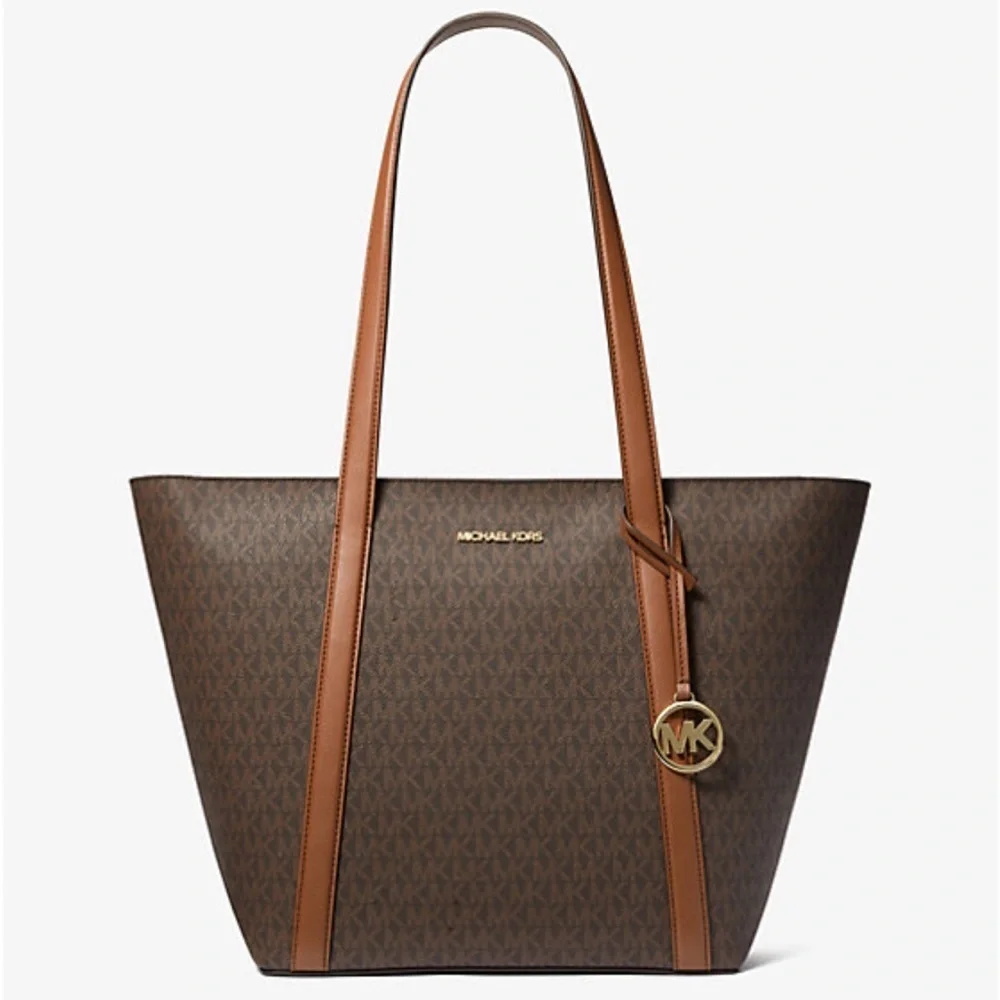 Michael Kors Pratt Large Signature Logo Tote Shoulder Bag Brown